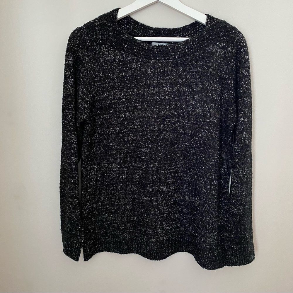 Croft & Barrow Sweater Knit Black Metallic Silver Casual Long Sleeve